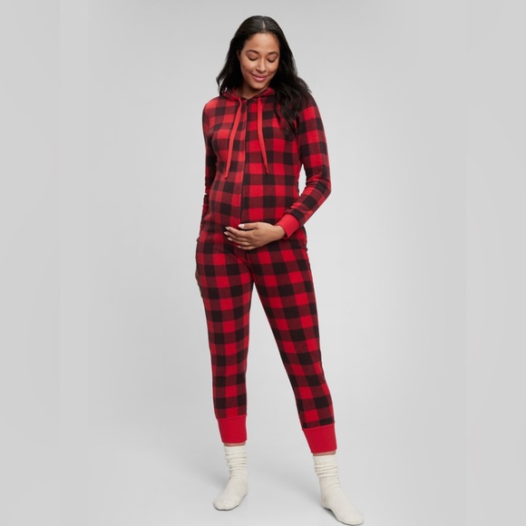 GAP Other - 🆕 GAP Women’s Maternity Flannel One Piece Onesie Sleep Pajama PJs Red Plaid S
